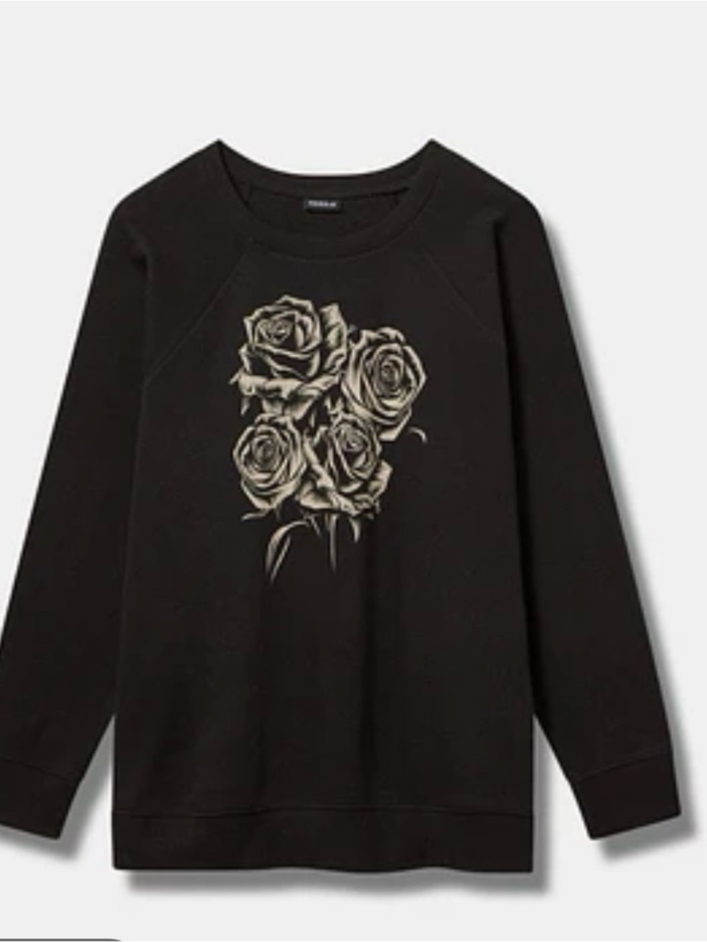 torrid Black Sweatshirt with Cream Rose Graphic